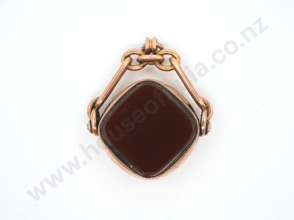 9ct Gold Fob Spinner, Bloodstone/Carnelian, Birmingham 1892 Image 1++
