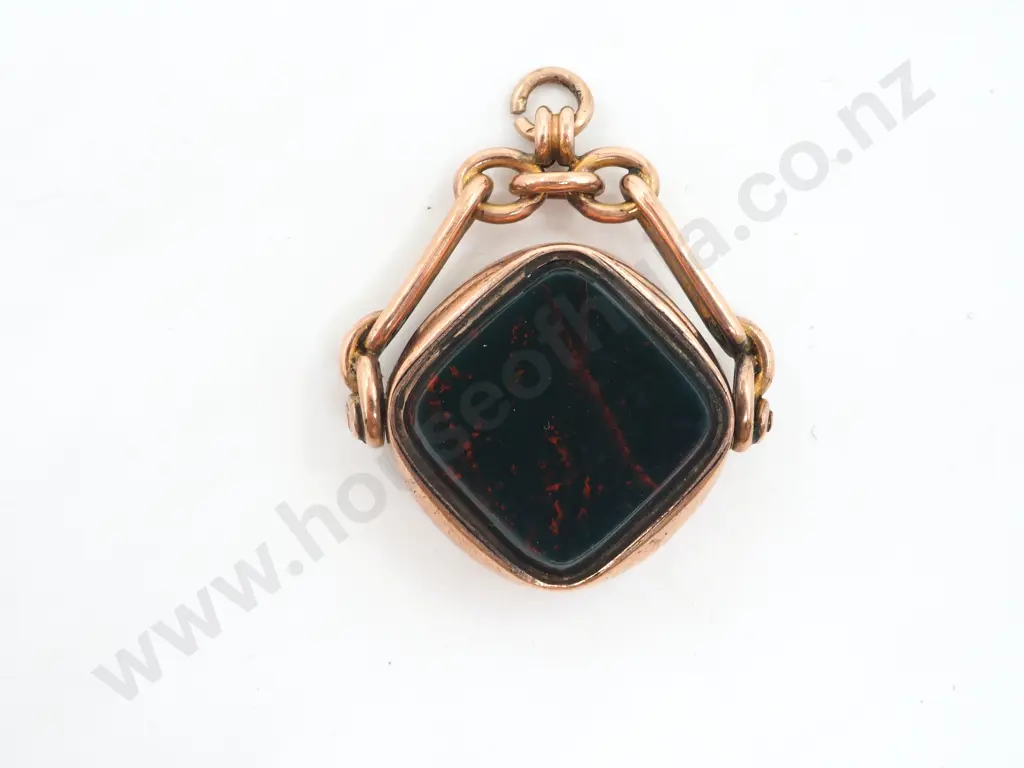 9ct Gold Fob Spinner, Bloodstone/Carnelian, Birmingham 1892 Image 1++
