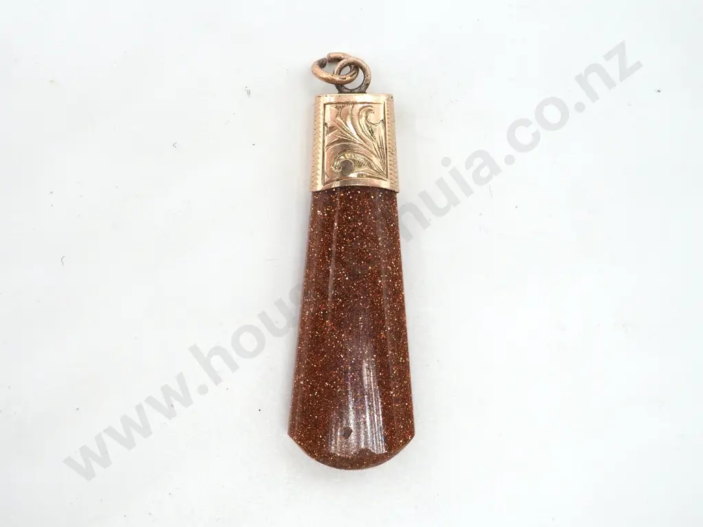 9ct Gold Goldstone Fob Pendant, Circa 1910 Image 1++