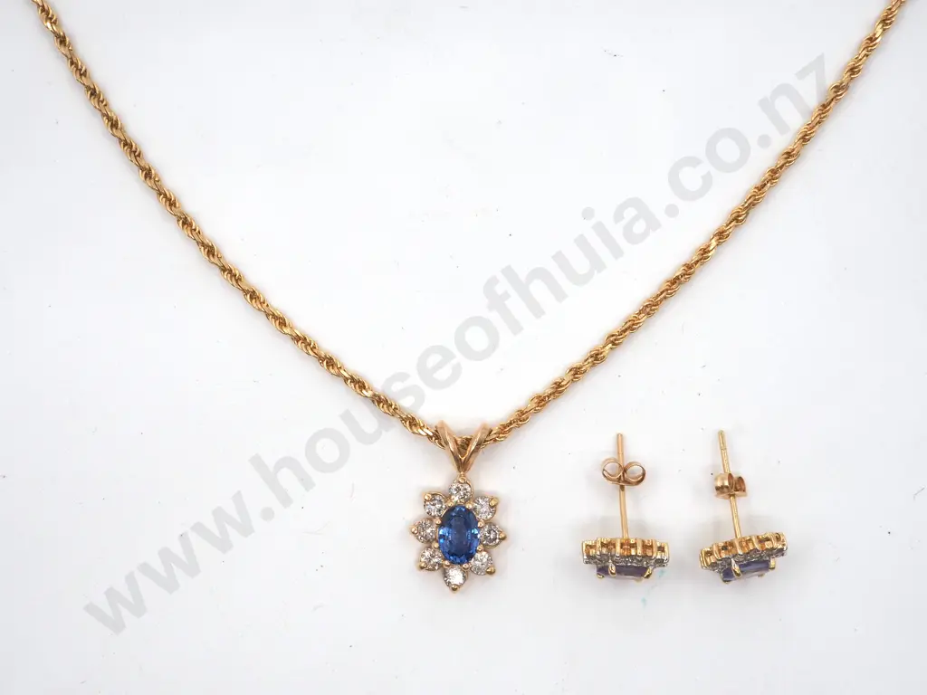 14ct Gold Tanzanite Diamond Necklace & Earring Set Image 1++