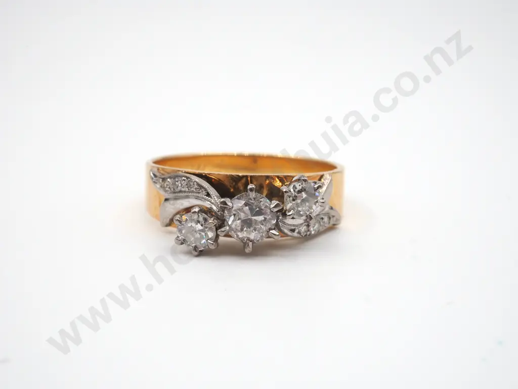 18ct Gold Three Stone Diamond Ring, Valuation $5500 Image 1++