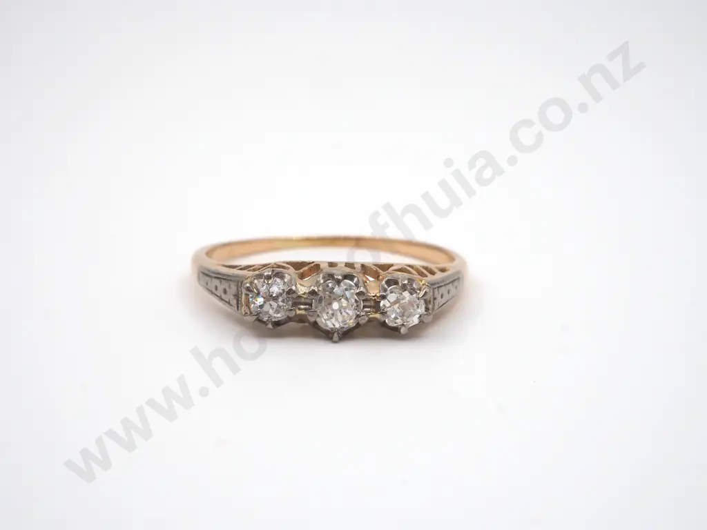 15ct Gold Three Diamond Ring, Circa 1920 Image 1++