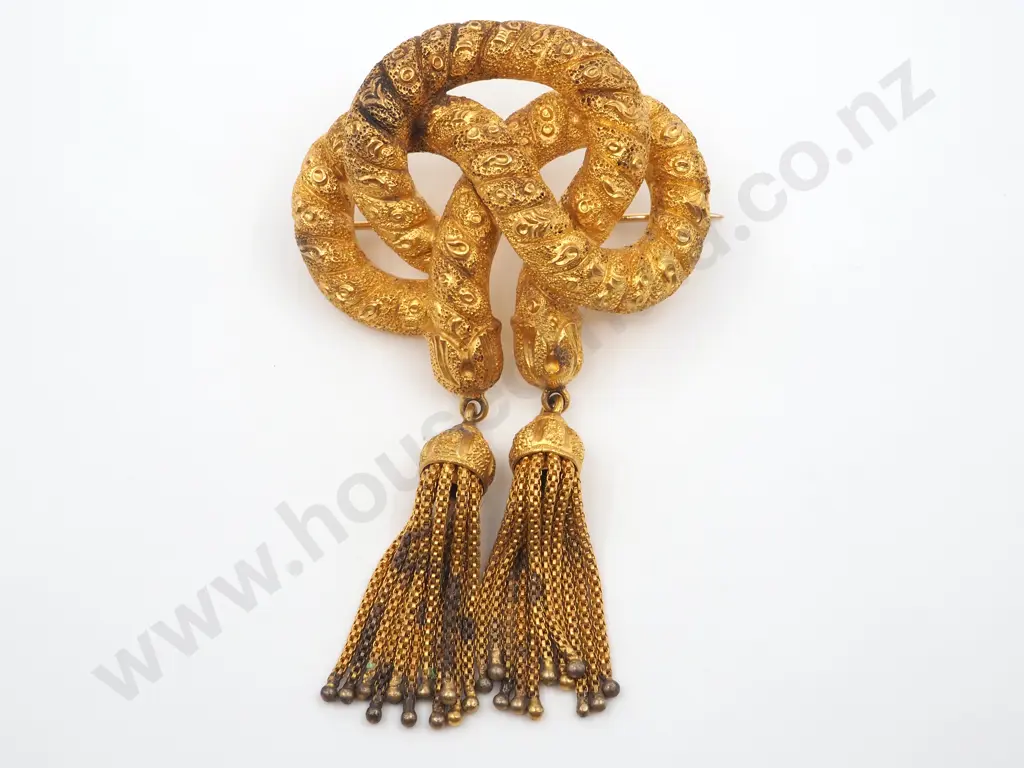 14ct Gold Antique Large Knot Brooch w Tassels Circa1860 Image 1++