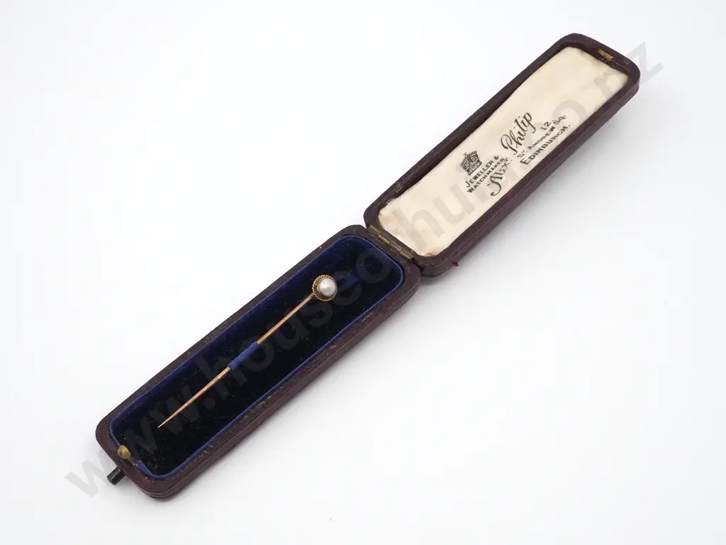 9ct Gold Boxed Pearl Stickpin Circa 1910 Image 1++