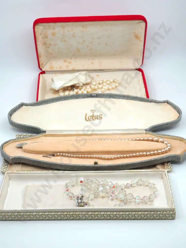 ***Three Cased Pearl Necklaces One Sterling Silver? Cultured Pearls Image 1++