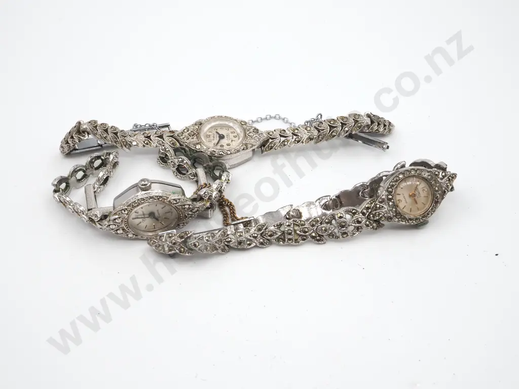 Lot of Three Marcasite Ladies Wrist Watches Image 1++