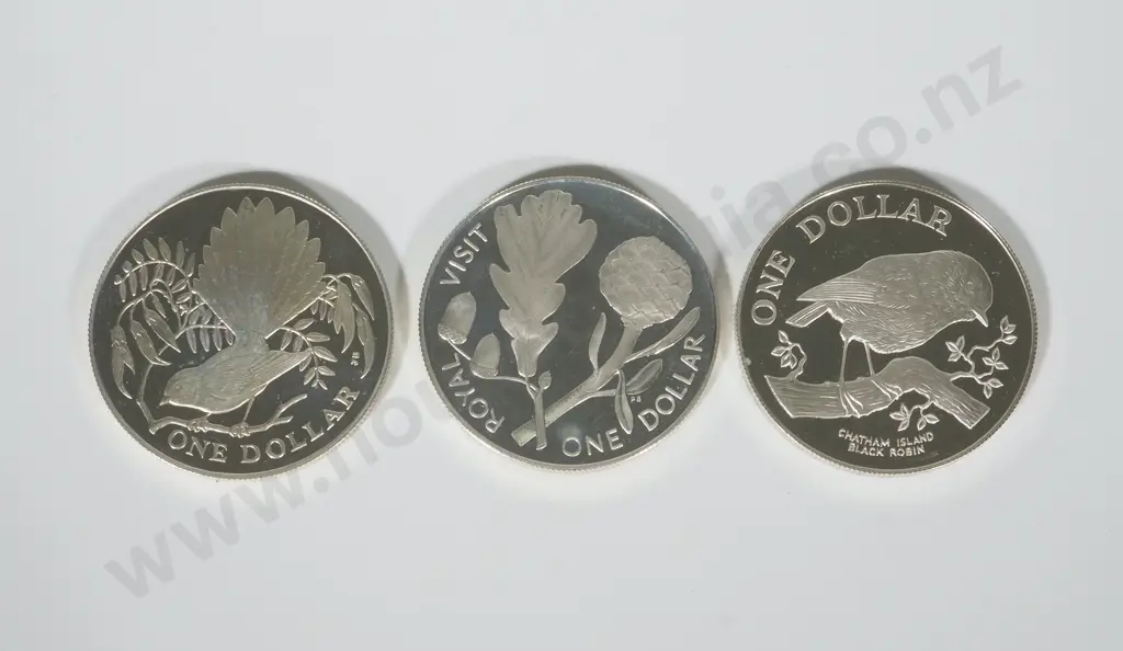 Three New Zealand Proof Sterling Silver One Dollar Coins: No Cases or Certs Image 1++