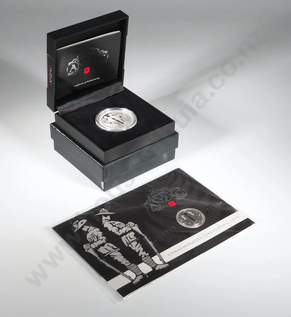 New Zealand 2015 Spirit of Anzac Silver Proof 50 Cents & Unc 50 Cents as issued: Total CV $150 NZD Image 1++