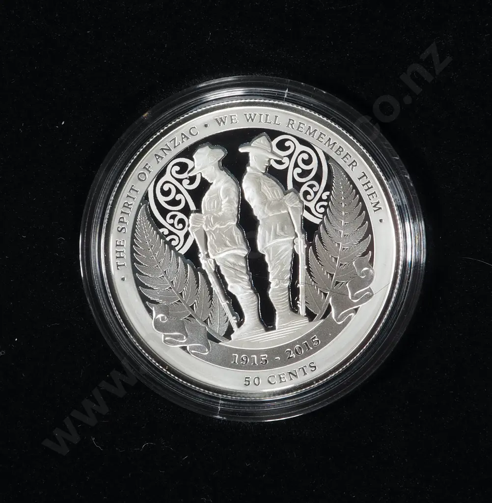 New Zealand 2015 Spirit of Anzac Silver Proof 50 Cents & Unc 50 Cents as issued: Total CV $150 NZD Image 1++