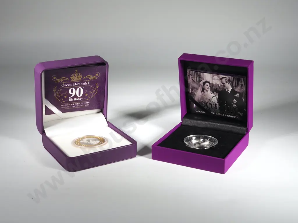 Two New Zealand Silver Proof Dollars: 2016 QEII 90th Birthday & 2017 Platinum Wedding :Total CV $295 NZD Image 1++