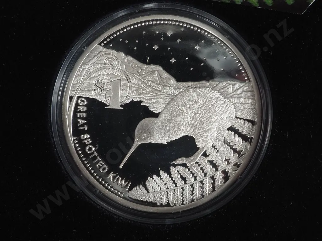 Two New Zealand Silver Proof Dollars: 2004 Little Spotted Kiwi & 2007 Great Spotted Kiwi: Total CV $440 NZD Image 1++