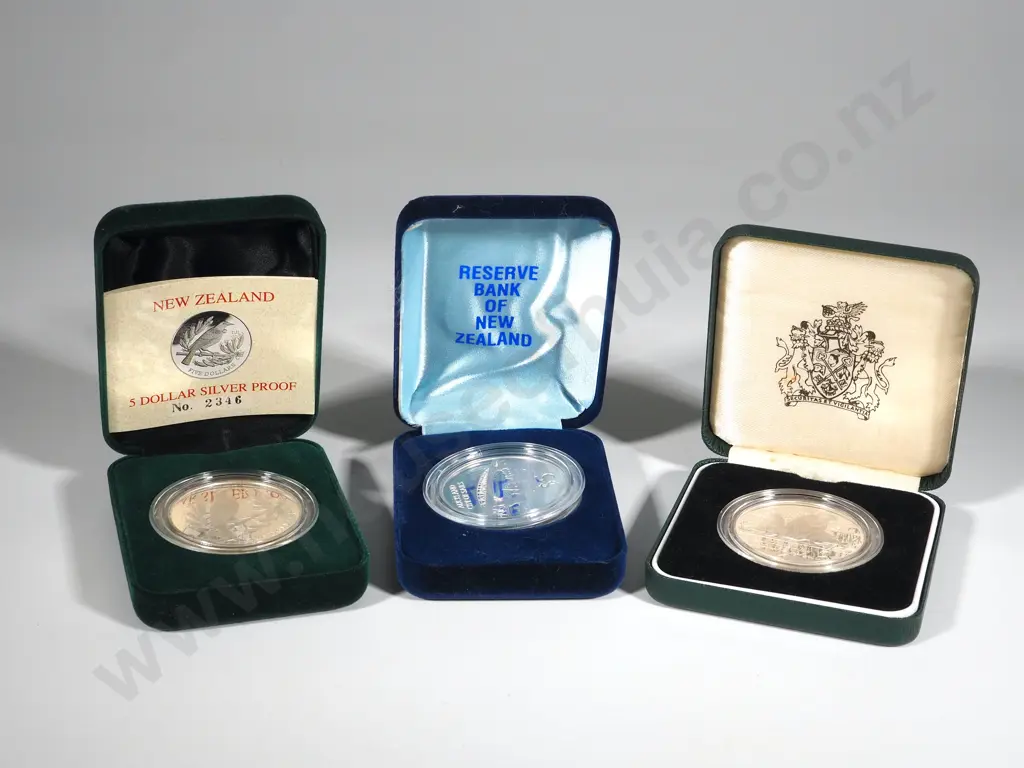 Three Proof New Zealand $5 Silver Coins Image 1++