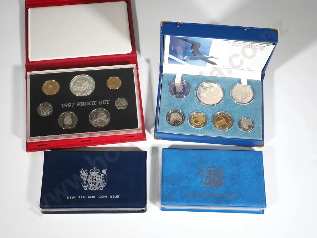 Four New Zealand Cased Proof Sets w Silver One Dollar Coins Image 1++