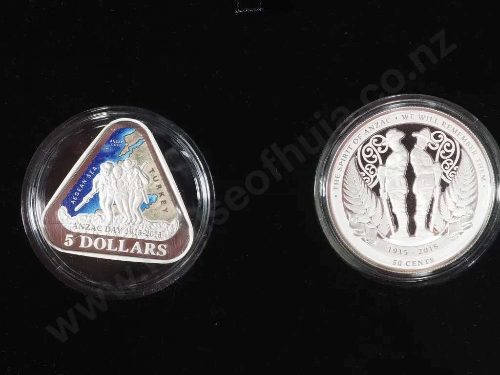 New Zealand 2015 Cased Anzac Two Coin Silver Proof Set: CV $750 NZD Image 1++
