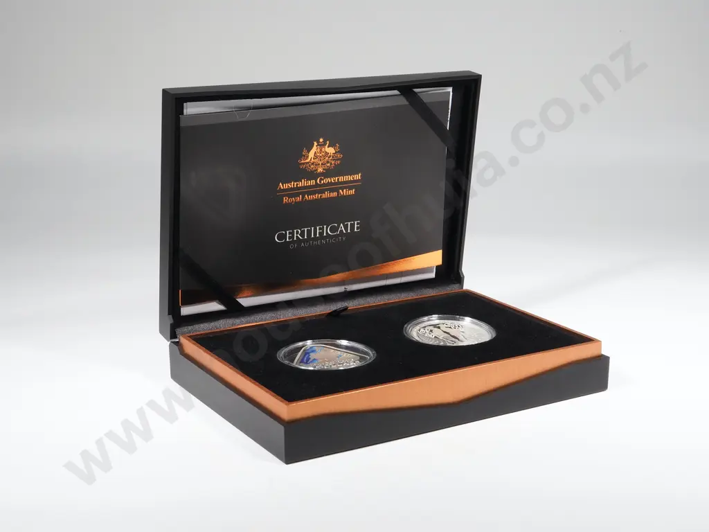 New Zealand 2015 Cased Anzac Two Coin Silver Proof Set: CV $750 NZD Image 1++