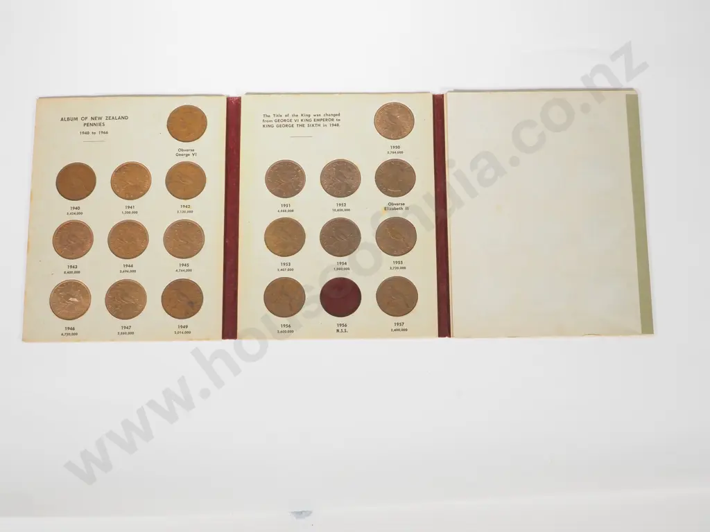 Complete Date Set of New Zealand Pennies Pennies 1940 - 65 In John Bertrand Album Image 1++