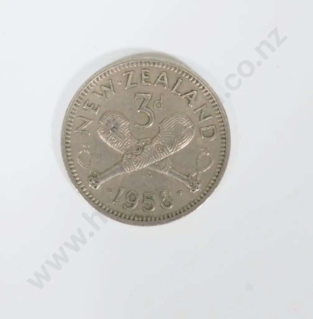 43 New Zealand 1956 No Shoulder Strap Variety Threepence Coins: Total CV $340+ Image 1++