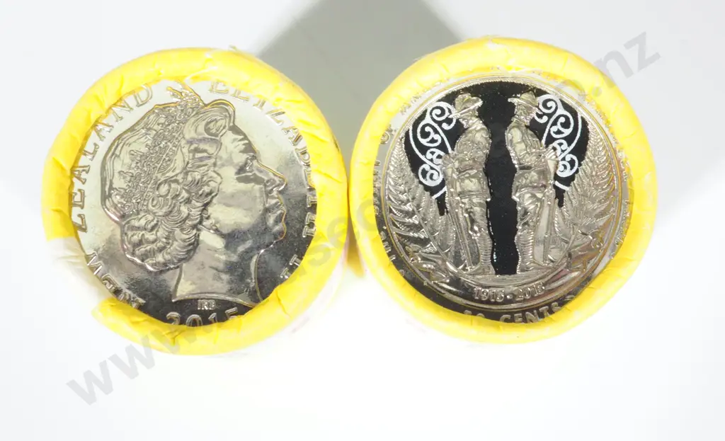 Two New Zealand 2015 Anzac 50 Coin Rolls: Total CV $220 Image 1++