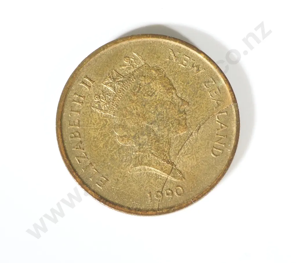 New Zealand 1990 Two Dollar Coin with Large Die Crack Image 1++