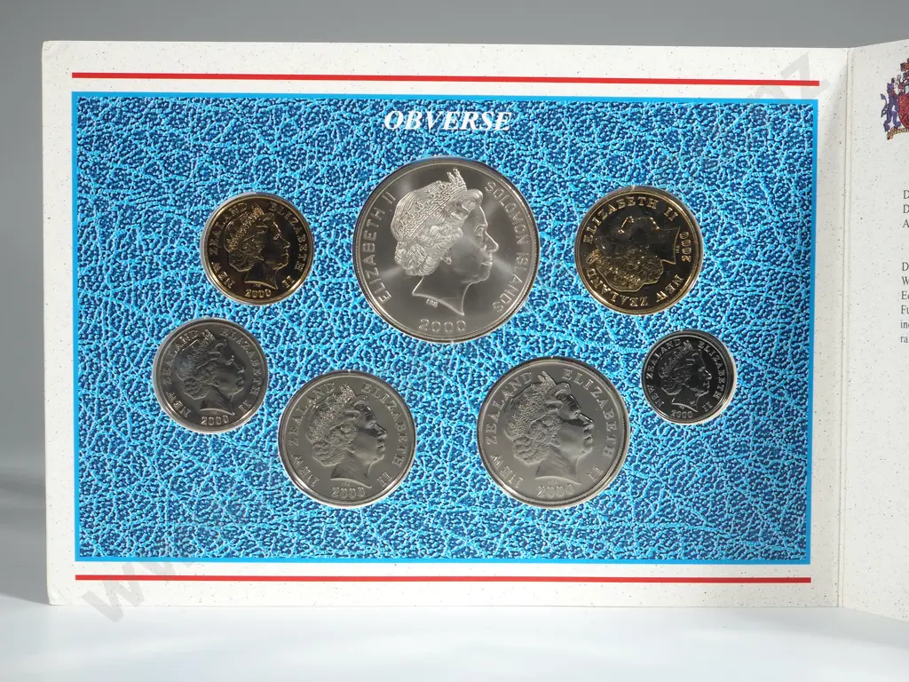 NZ 2000 Uncirculated Set of Coins with $5 Comorant Solomon Islands Mule 1 of 50 estimated to exist, CV $3250 NZD Image 1++
