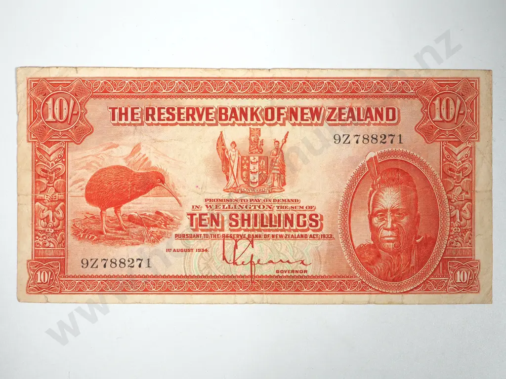 Reserve Bank of New Zealand ten shillings, 1934     Image 1++