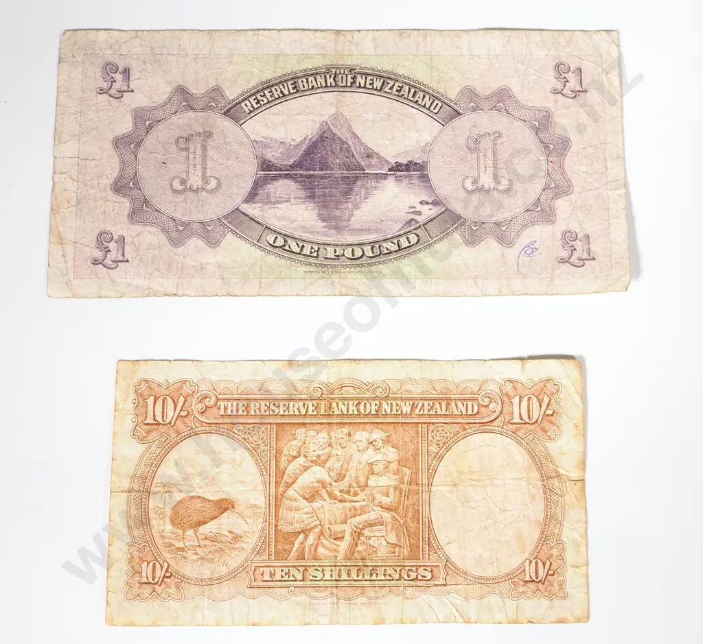 New Zealand One Pound Lefeaux & 10 Shilling Bank Note Image 1++
