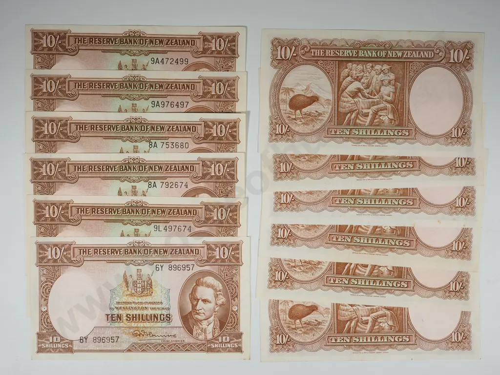 12 New Zealand Fleming Ten Shillings in Better Grades Image 1++