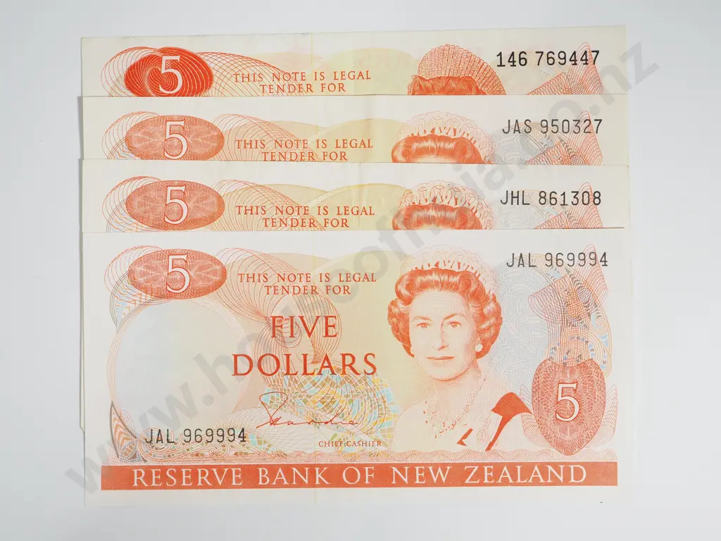 Four New Zealand $5 Notes: Three Hardie & One Don Brash Image 1++