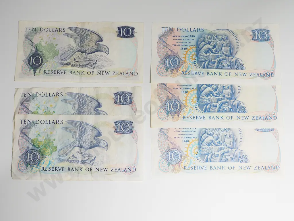Six New Zealand Paper $10 Banknotes: Three in Better Grades Image 1++