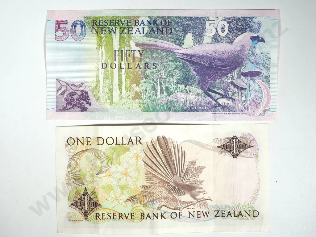 New Zealand Brash EF Fifty Dollars BF Last Prefix & One VF Dollar ANS Last Prefix  C.V $135 Image 1++