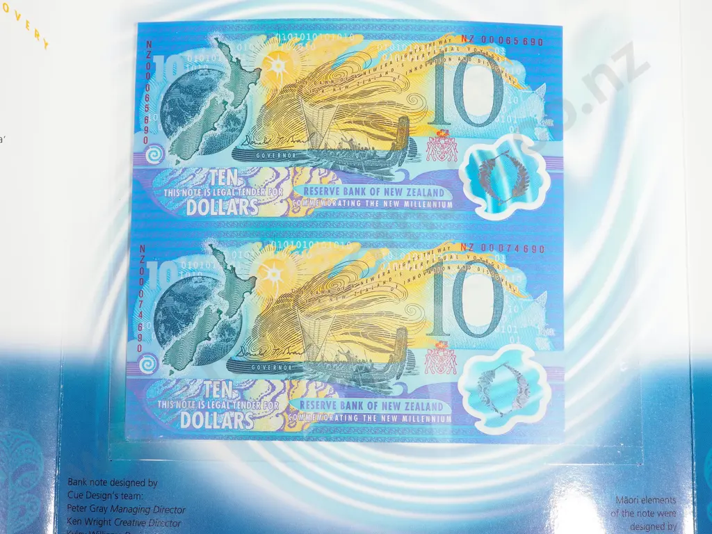New Zealand Uncut Sheet of Two $10 Millennium Banknotes Image 1++