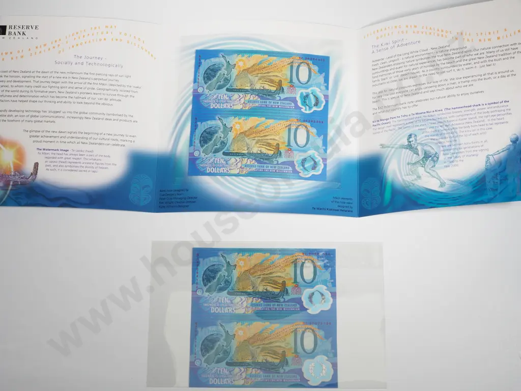 Two Uncut Sheets of Two Red Serial $10 Notes: One in Presentation Card Image 1++