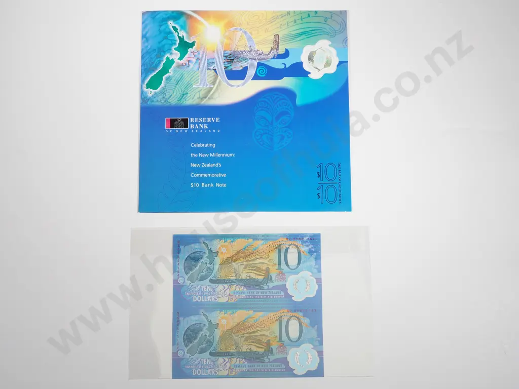 Two Uncut Sheets of Two Red Serial $10 Notes: One in Presentation Card Image 1++