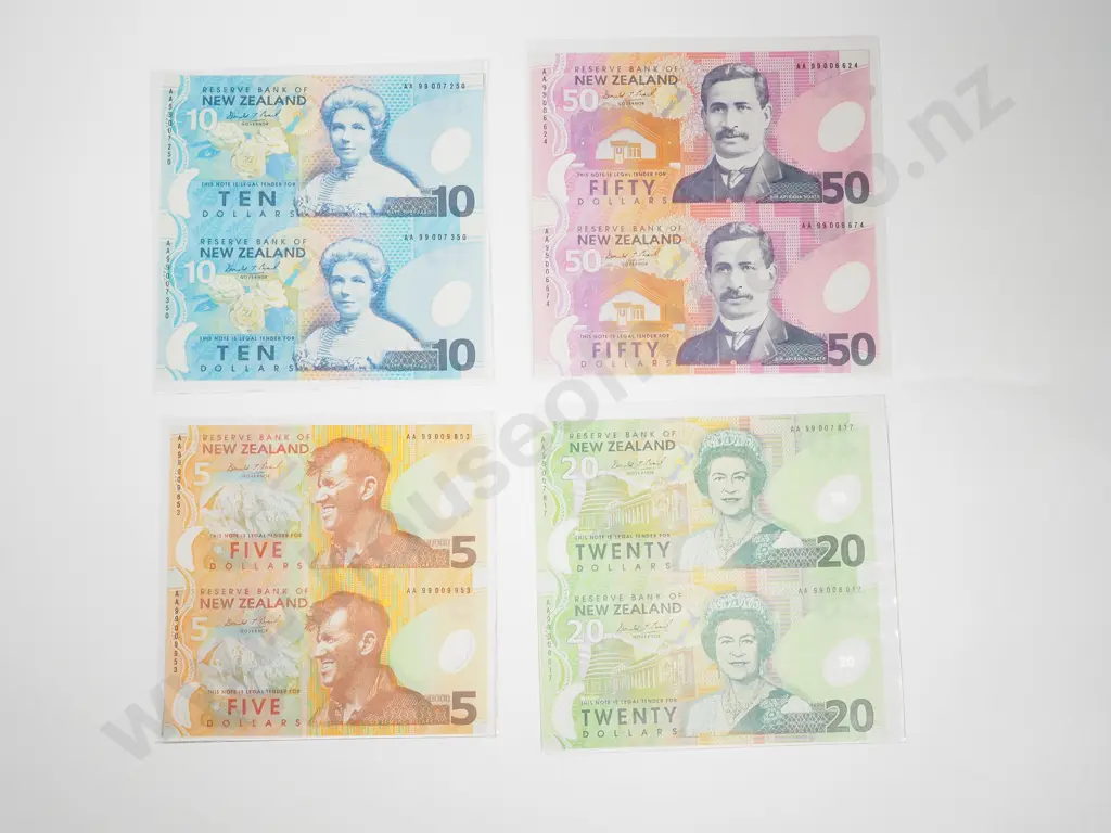 New Zealand Presentation Sets of 1999 $5 - $50 Uncut Pairs Missing card folders of issue Image 1++
