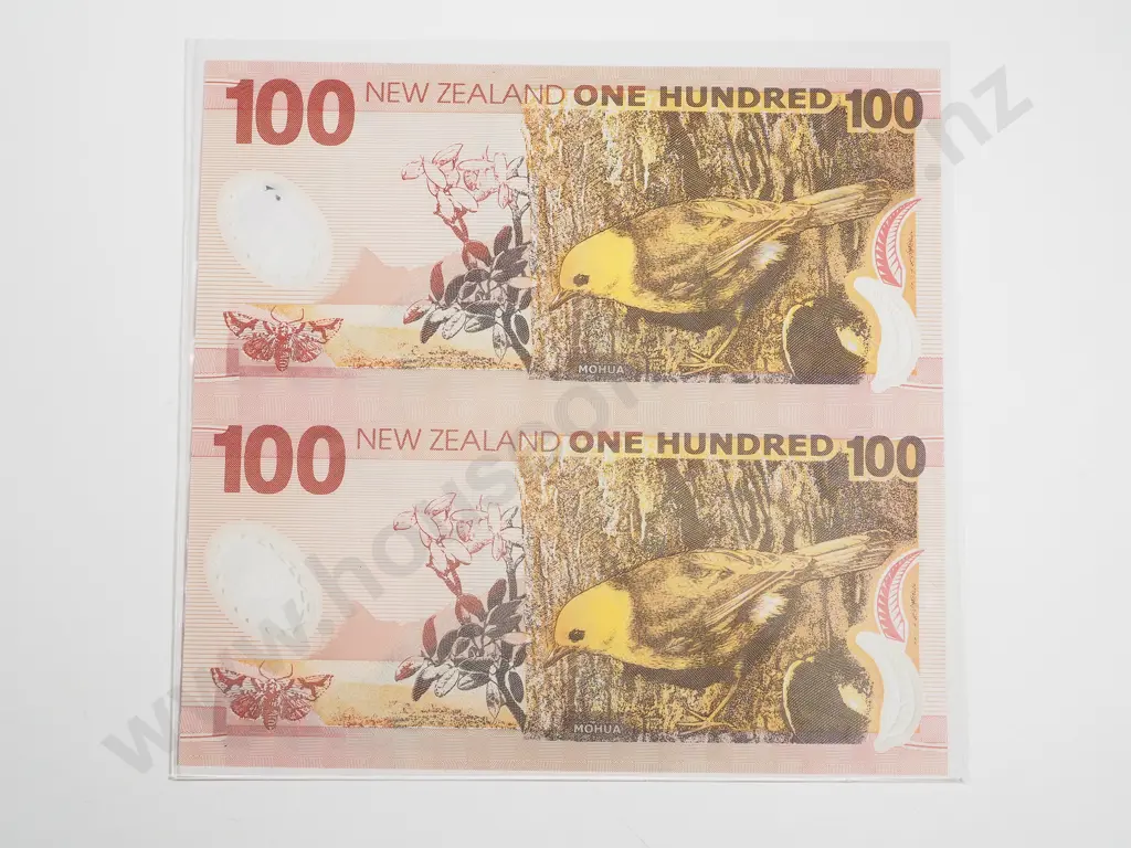 New Zealand Presentation Uncut Sheet of Two Brash $100 Banknotes - Missing card folder of issue Image 1++