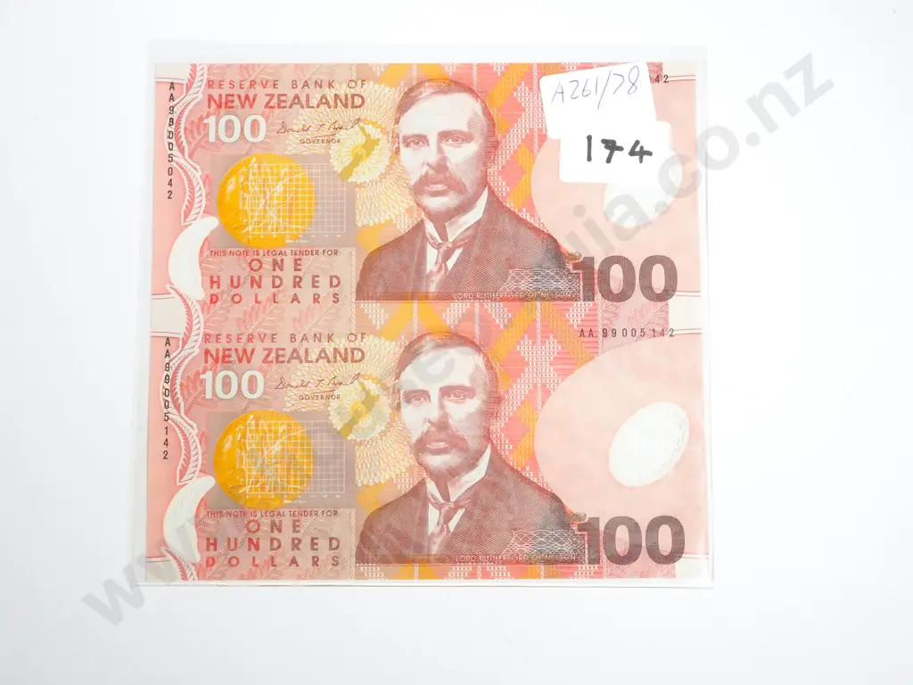 New Zealand Presentation Uncut Sheet of Two Brash $100 Banknotes - Missing card folder of issue Image 1++
