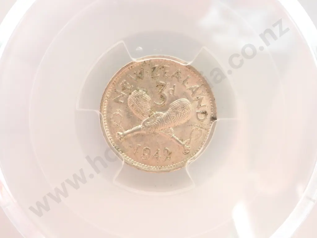 New Zealand 1942 PCGS MS64 Three Pence - One Dot Image 1++