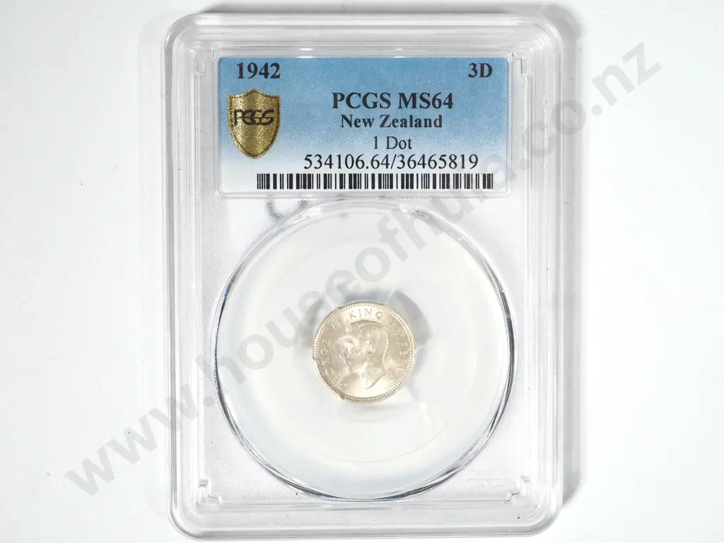 New Zealand 1942 PCGS MS64 Three Pence - One Dot Image 1++