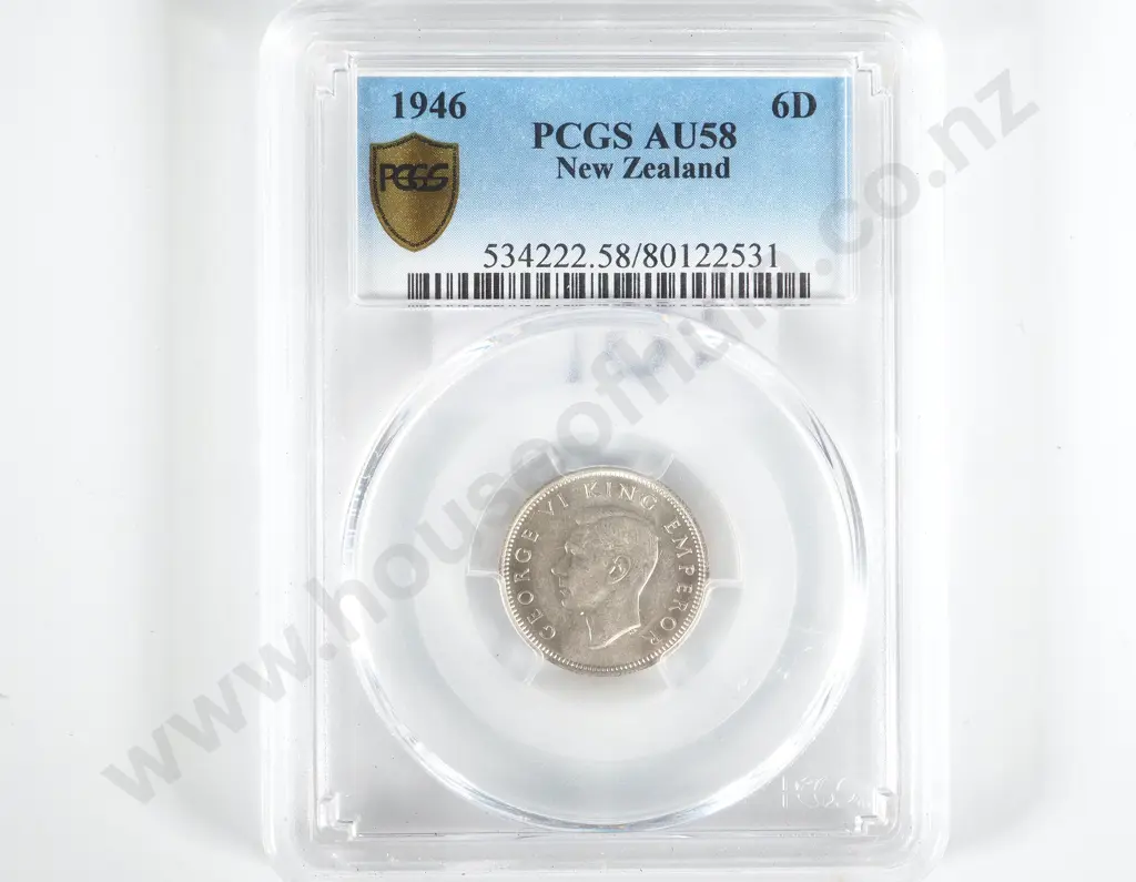 New Zealand 1946 PCGS AU 58  Six Pence Image 1++