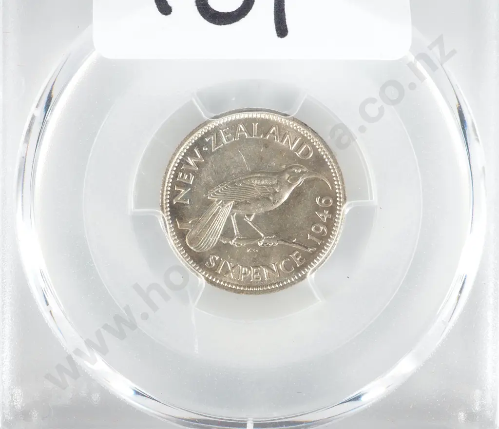 New Zealand 1946 PCGS AU 58  Six Pence Image 1++