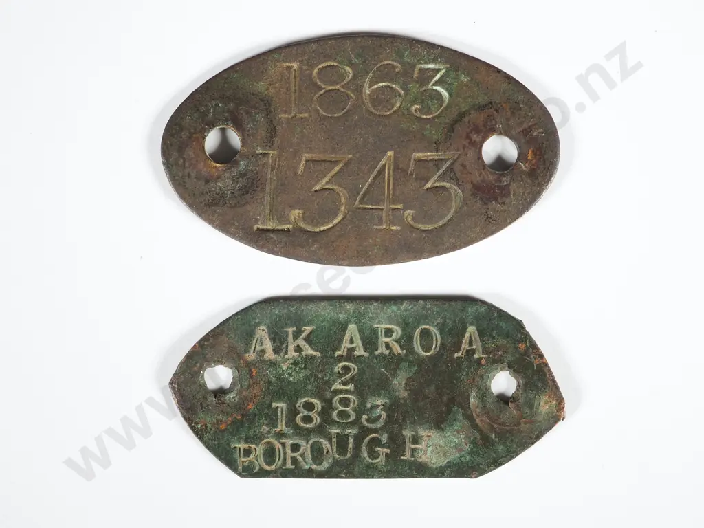 Two Antique New Zealand Dog Registration Tags Image 1++