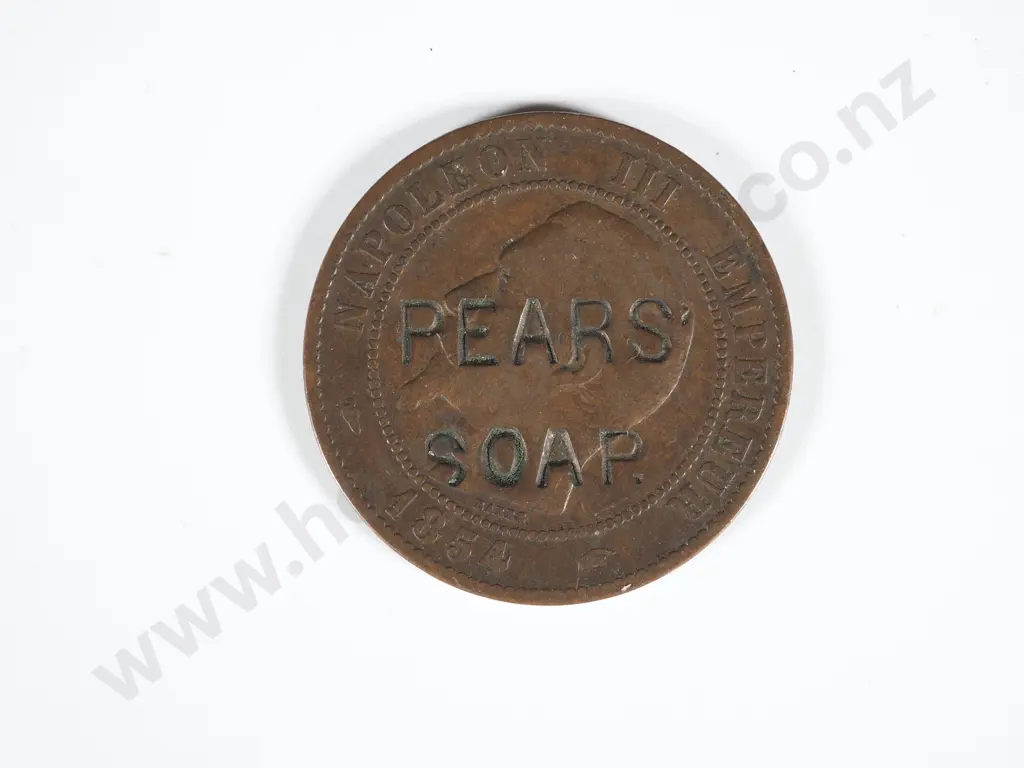 Pears Soap 1854 Napoleon III Coin Over-stamped Token Image 1++