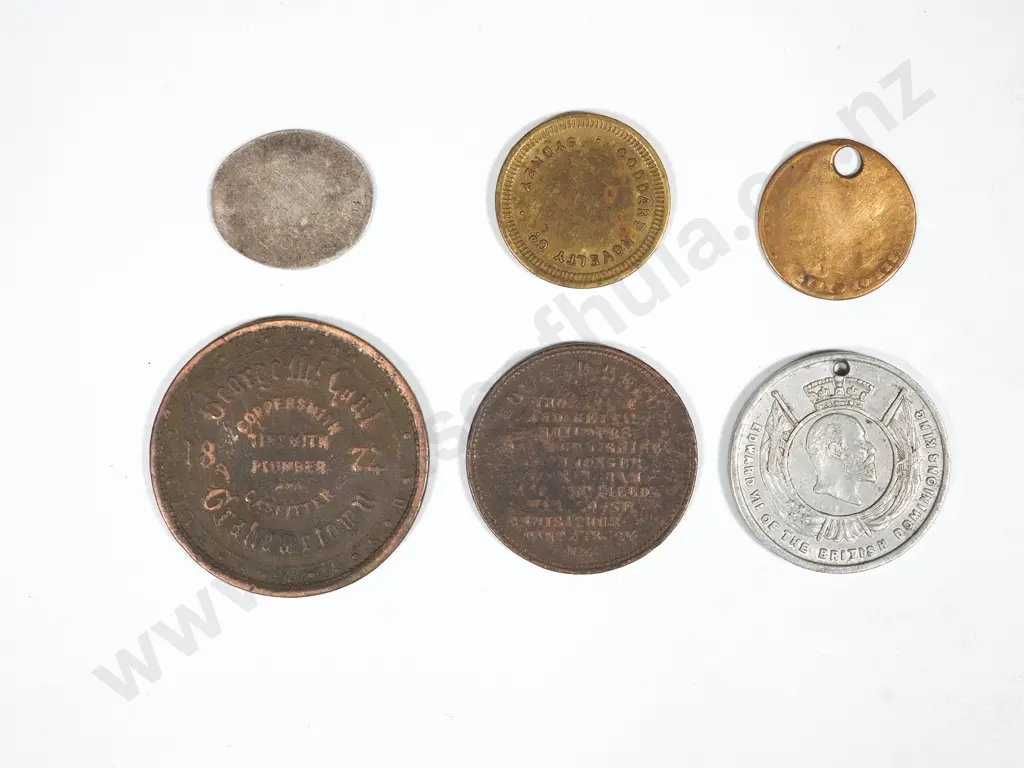 Six Assorted Antique Tokens including New Zealand Image 1++