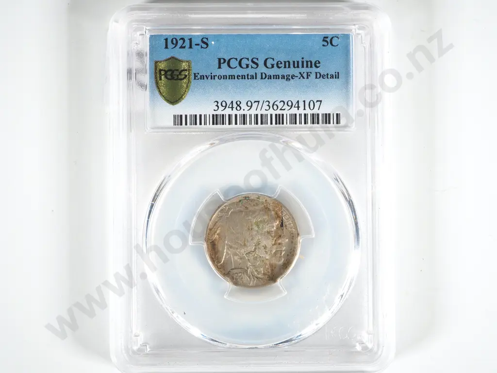 1921 U.S. Five Cent Coin XF Detail - Environmental Damage Image 1++