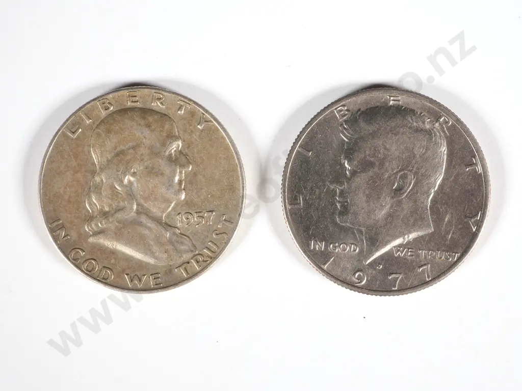 One 1957 & One 1977 US Half Dollars Image 1++