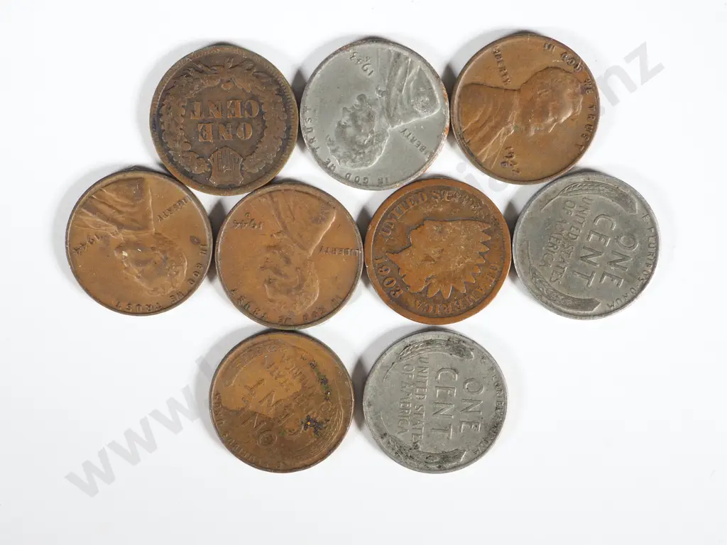 Collection of Early US One Cent Coins (Incl. Three Steel Cents) Image 1++