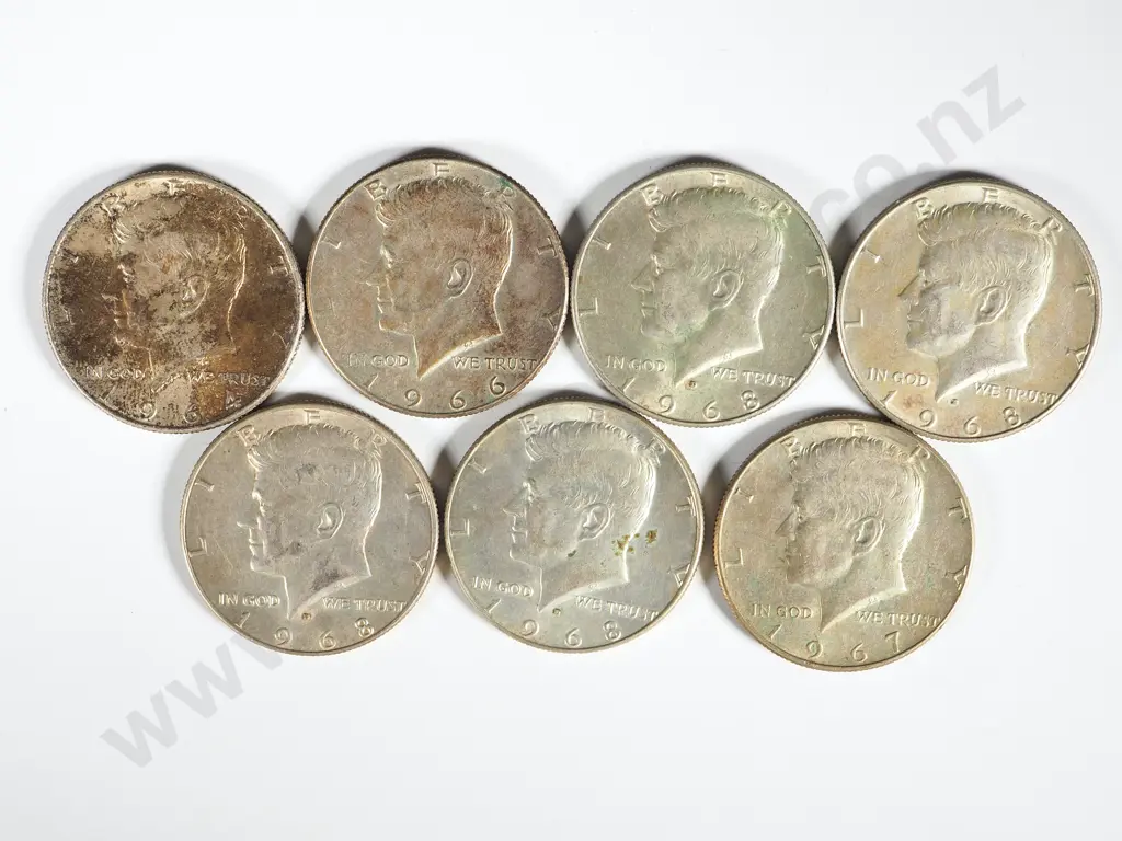 USA: Seven 40% Silver Half Dollars Image 1++
