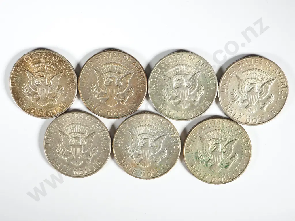 USA: Seven 40% Silver Half Dollars Image 1++