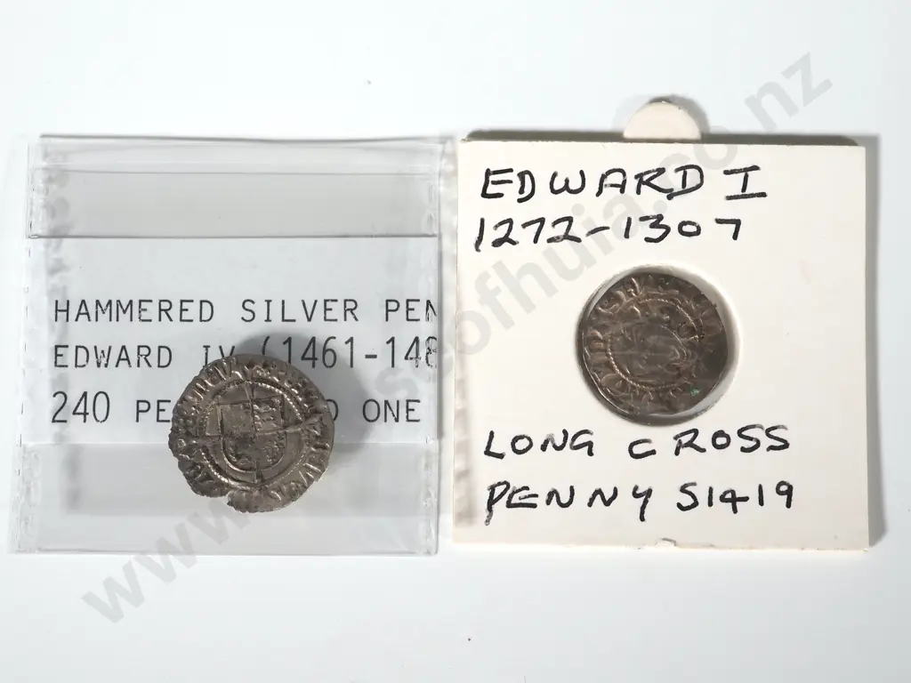 Two English Hammered Silver Pennies Edward I and Edward IV - 1272-1483 AD Image 1++