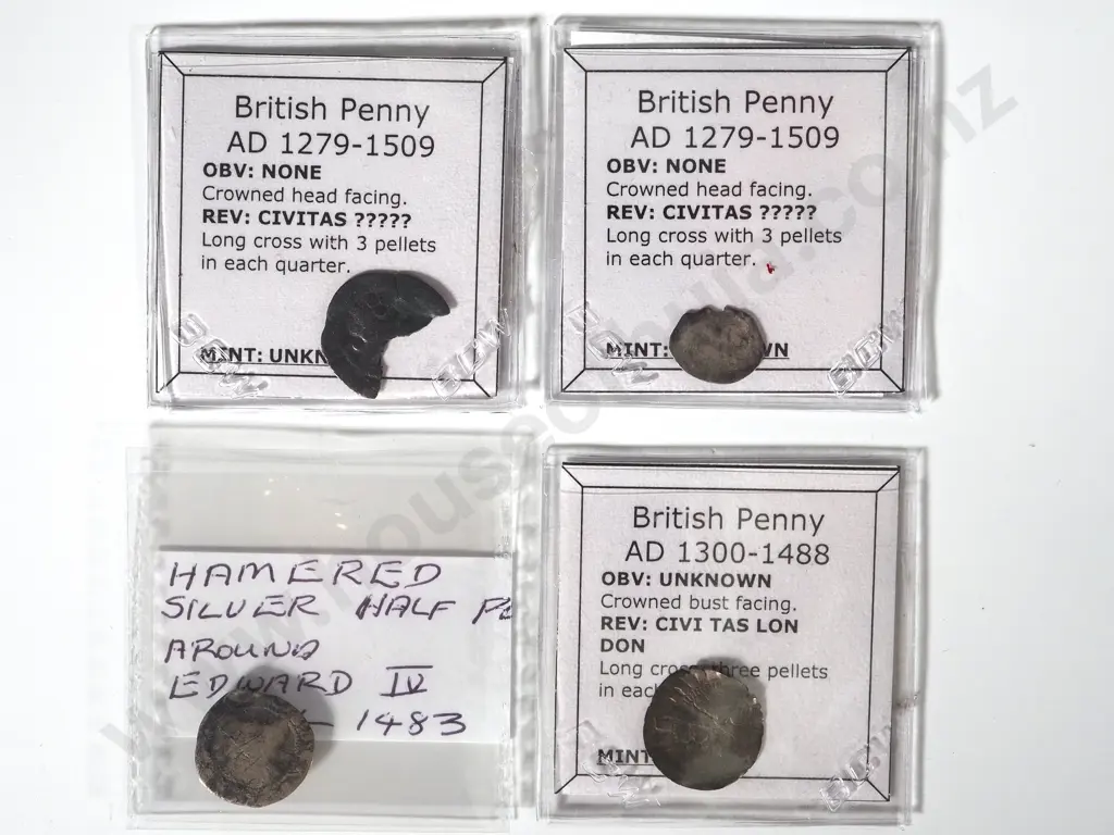 Four English Hammered Halfpennies/Pennies Identified in cards/flips - 1279-1509 AD Image 1++